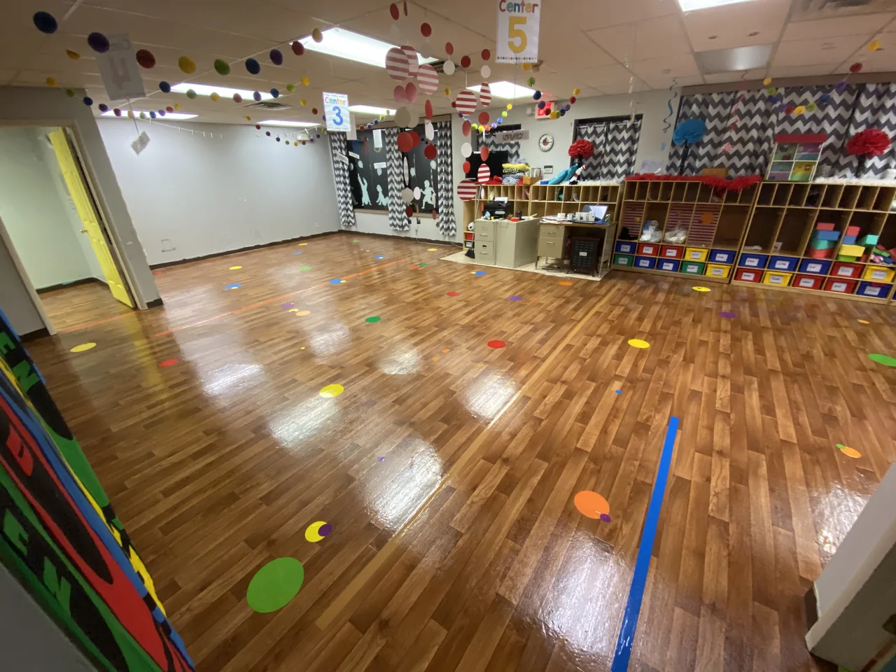 Completed wood-look LVT resilient floor restoration at a childcare facility in South Shore, Kentucky